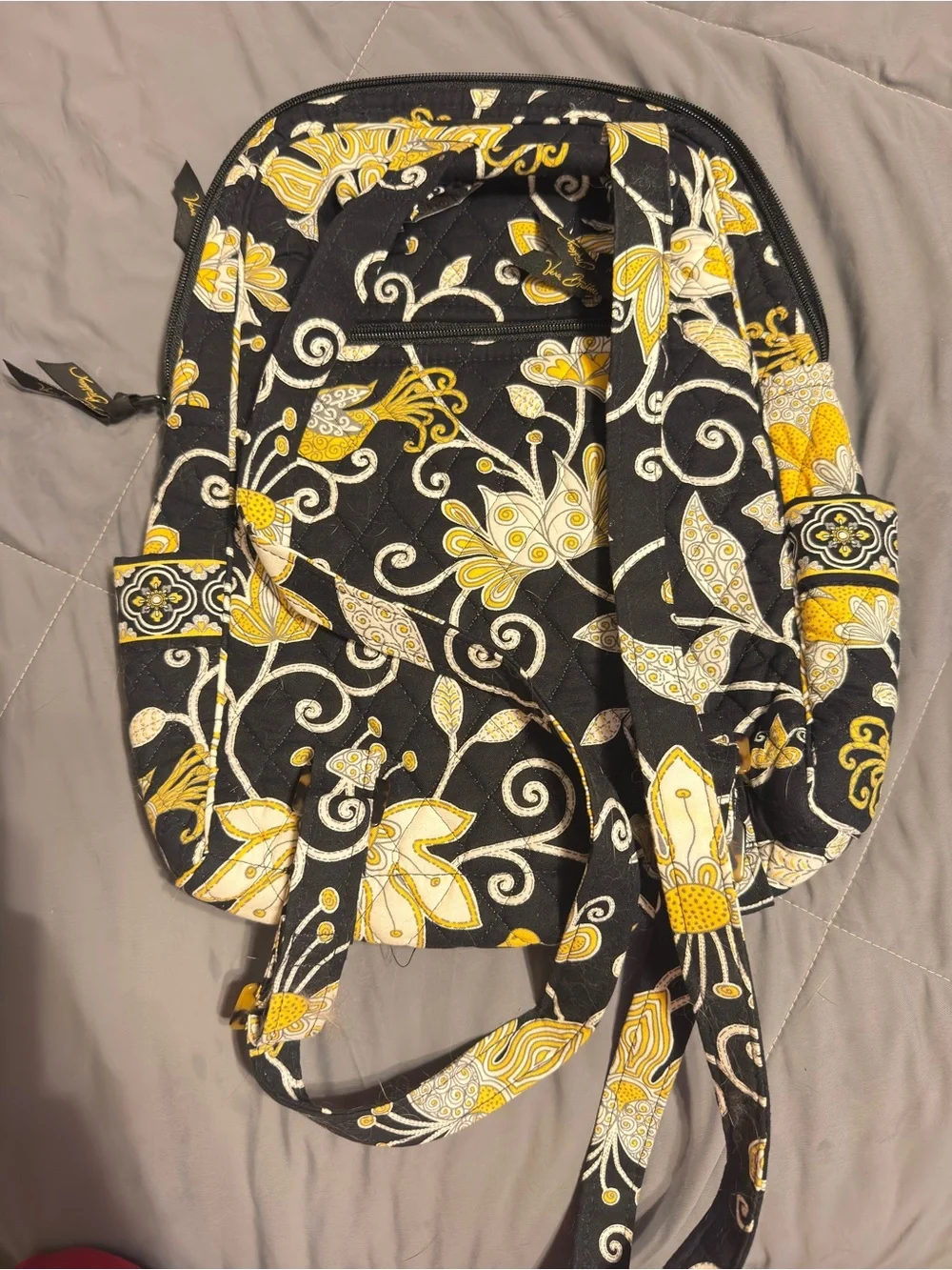 Vera Bradley Black and Yellow Quilted Floral Backpack